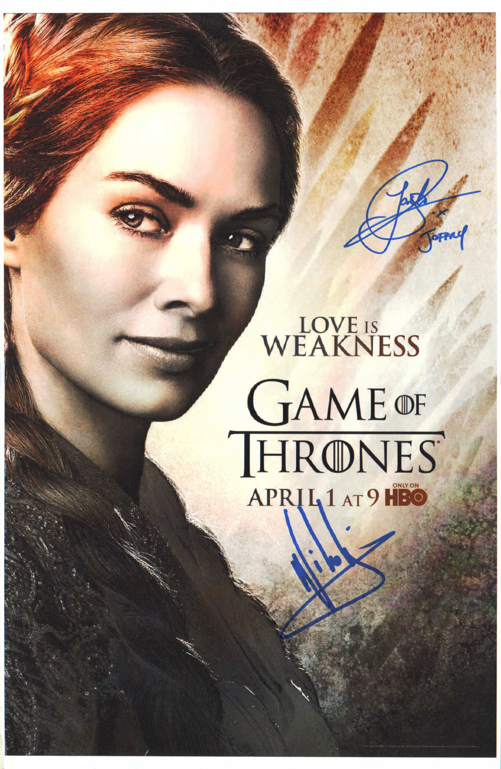 Jack Gleeson as Joffrey Baratheon and Nikolaj Coster-Waldau as Jaime Lannister in Game of Thrones Signed 11x17 Mini Poster