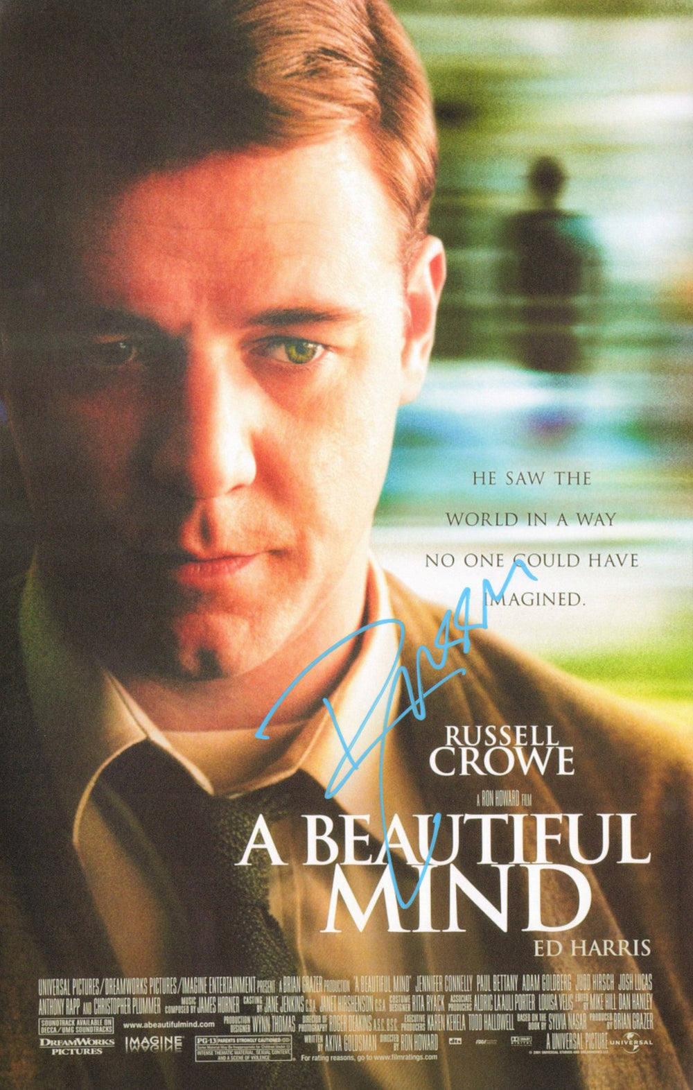 Russell Crowe as John Nash in A Beautiful Mind Signed 11x17 Mini Poster
