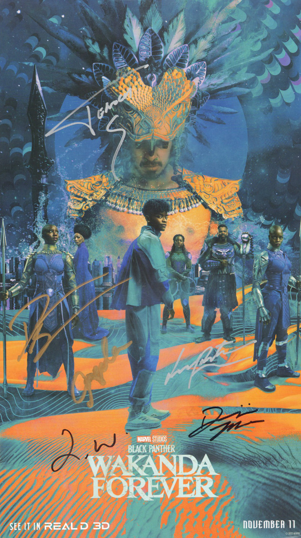 Black Panther: Wakanda Forever 10x17.5 Mini Poster Cast Signed by Lupita Nyong’o, Letitia Wright, Danai Gurira, Tenoch Huerta, Dominique Thorne, & Angela Bassett
