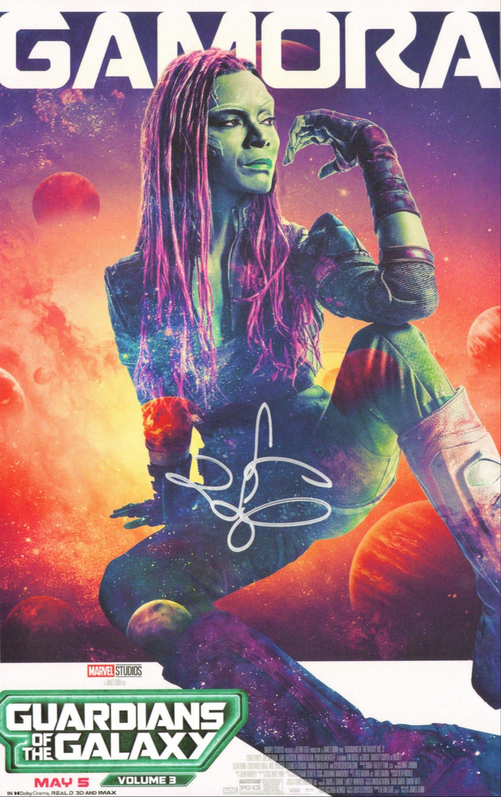 Zoe Saldana as Gamora in Guardians of the Galaxy Vol. 3 Signed 11x17 Mini Poster