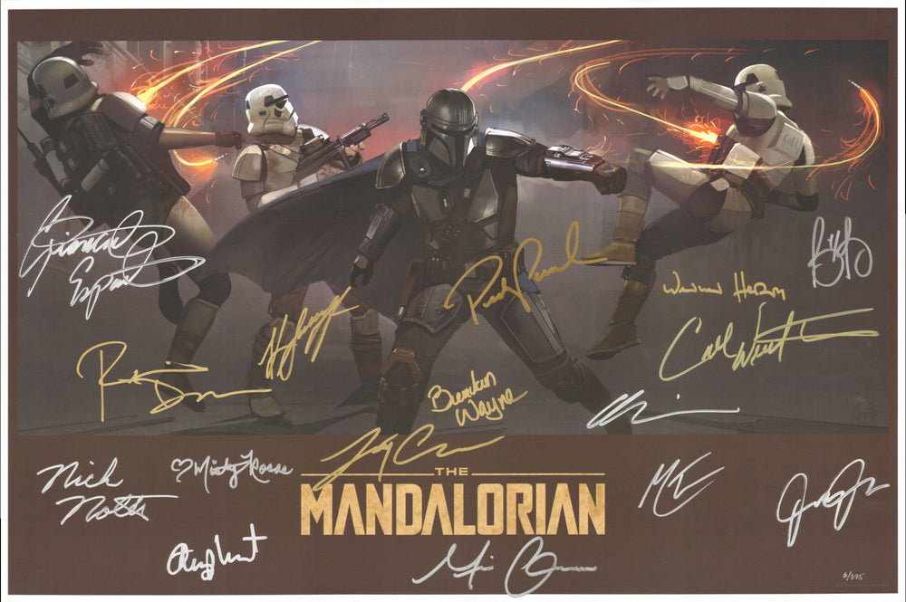 Star Wars: The Mandalorian Concept Art (SWAU / Beckett) 24x16 Poster #6/395 Cast Signed by Pedro Pascal, Carl Weathers, Giancarlo Esposito, Gina Carano, Nick Nolte, Rosario Dawson, & Others