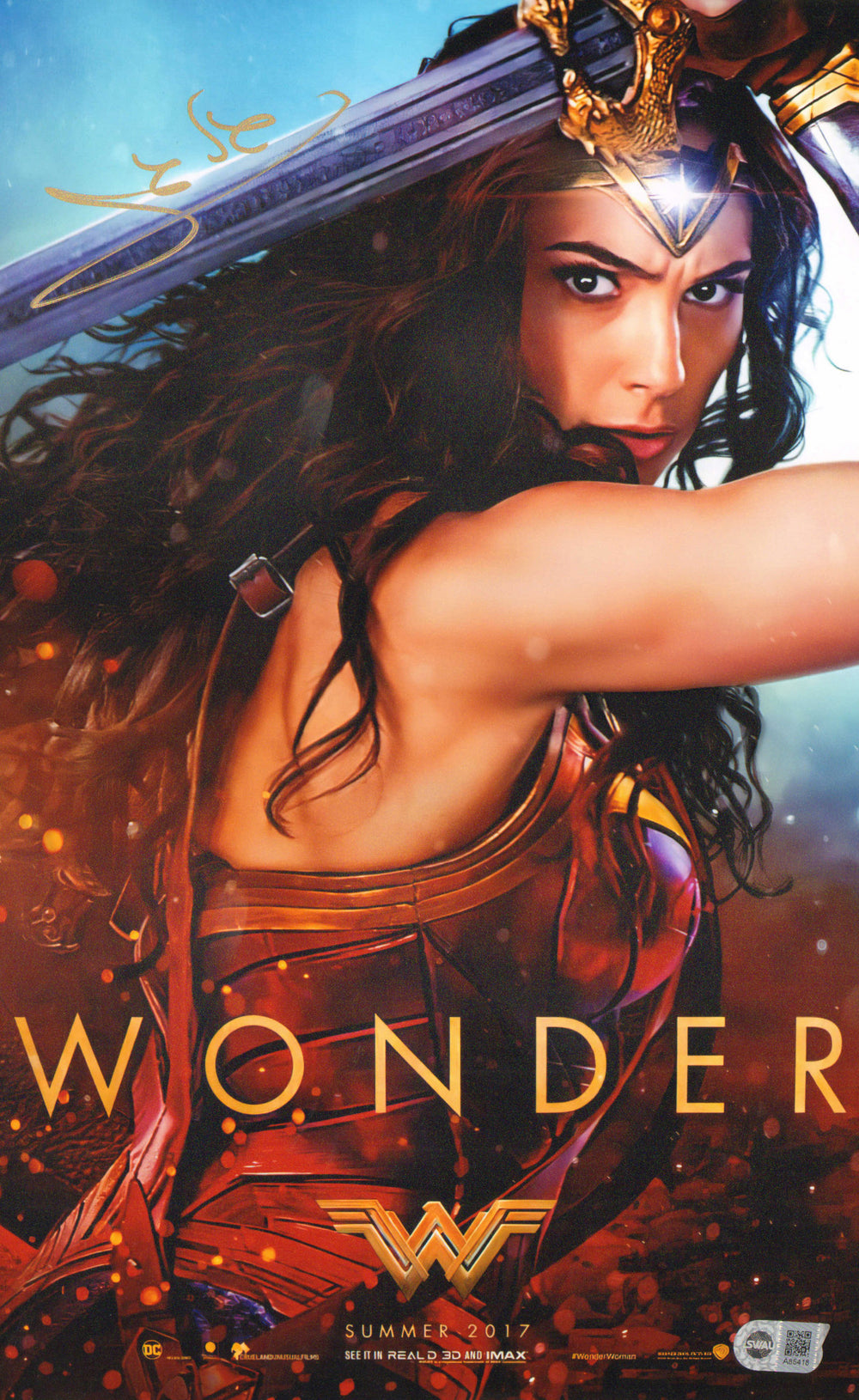 Gal Gadot as Wonder Woman in Wonder Woman (SWAU) Signed 11x17 Mini Poster