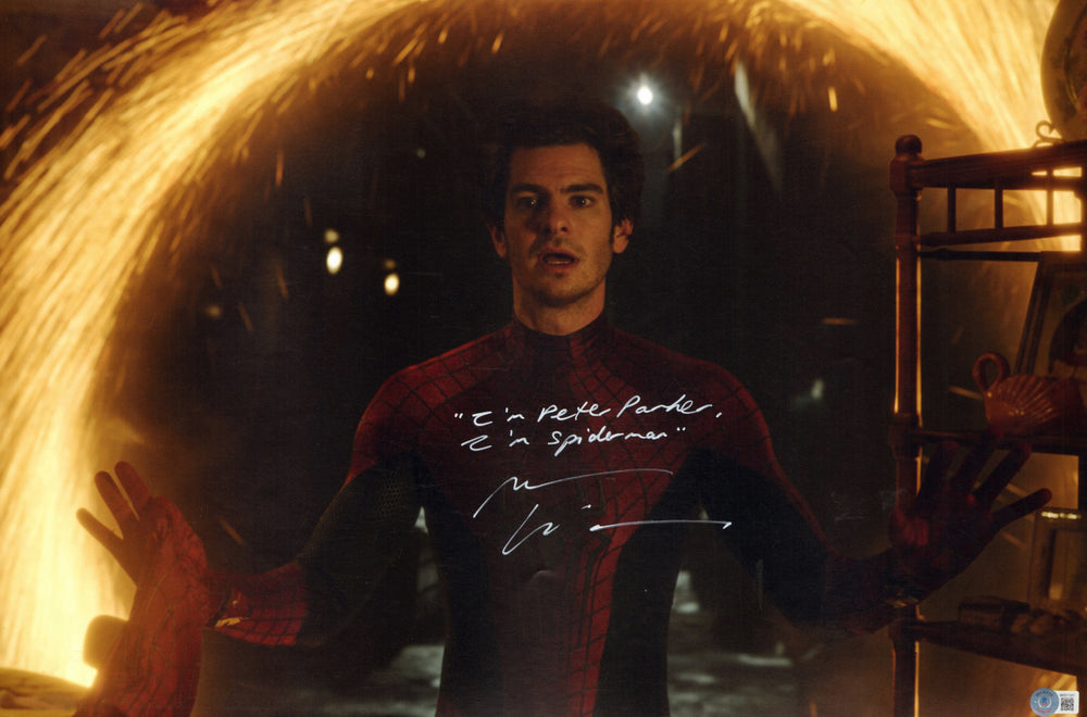 Andrew Garfield as Spiderman in Spider-Man: No Way Home (Beckett) Signed 16x24 Photo with Quote