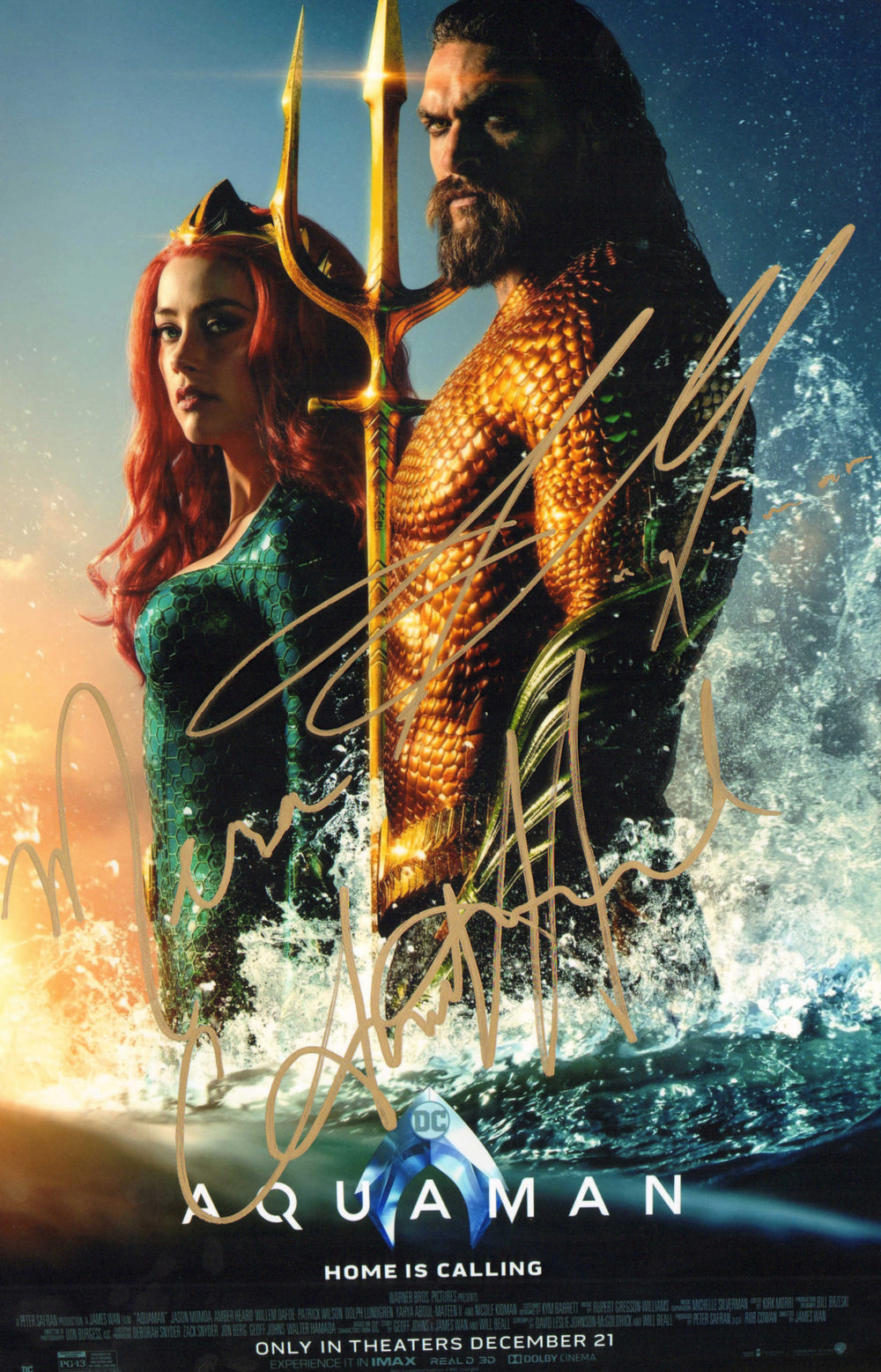 Jason Momoa as Aquaman & Amber Heard as Mera in Aquaman Signed 12x18 Mini Poster with Character Names