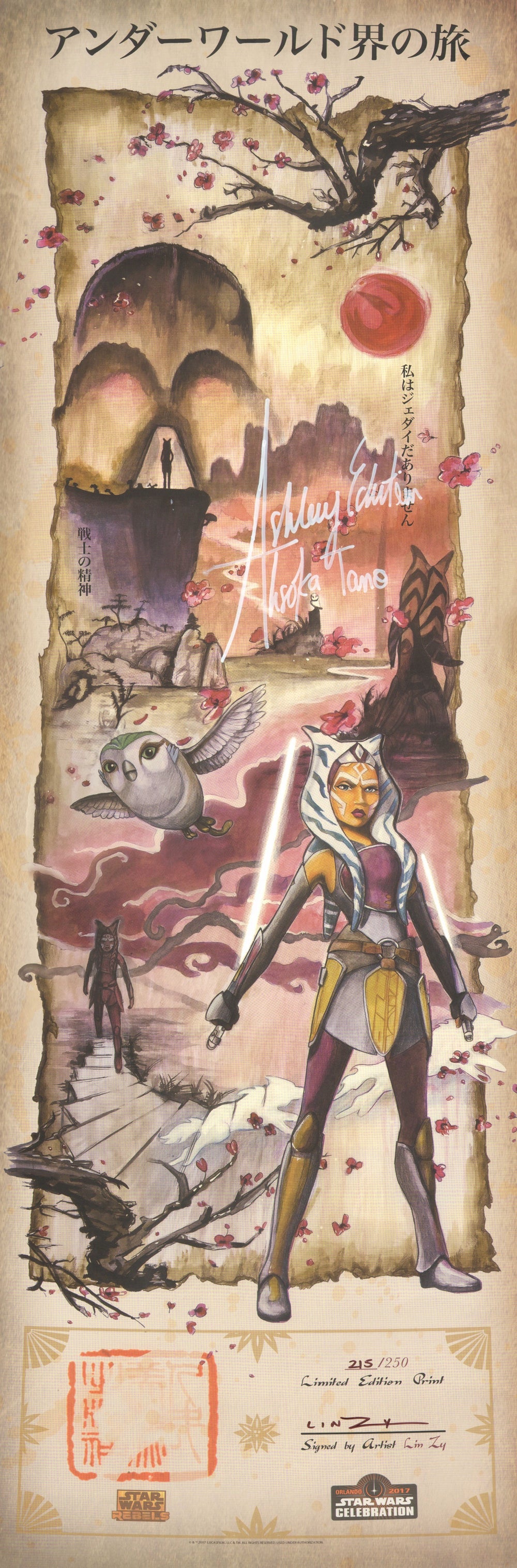 Ashley Eckstein as Ahsoka Tano in Star Wars: The Clone Wars (Official Pix Celebration / Beckett) Signed 12x36 Scroll Print with Character Name