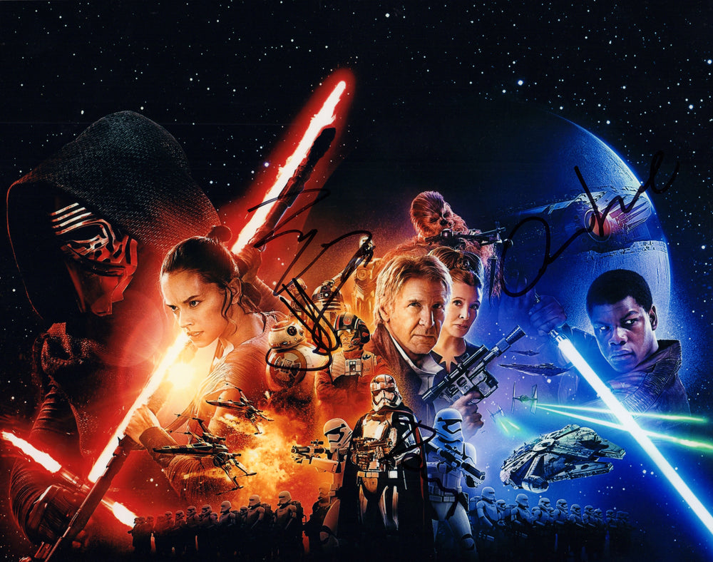 Star Wars: The Force Awakens Signed 11x14 Photo - J.J. Abrams, Daisy Ridley, Oscar Isaac, & John Boyega