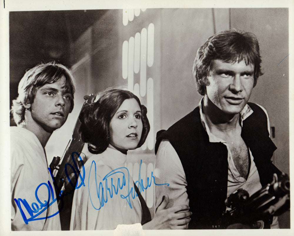 Mark Hamill as Luke Skywalker & Carrie Fisher as Princess Leia in Star Wars: A New Hope Signed 8x10 Photo