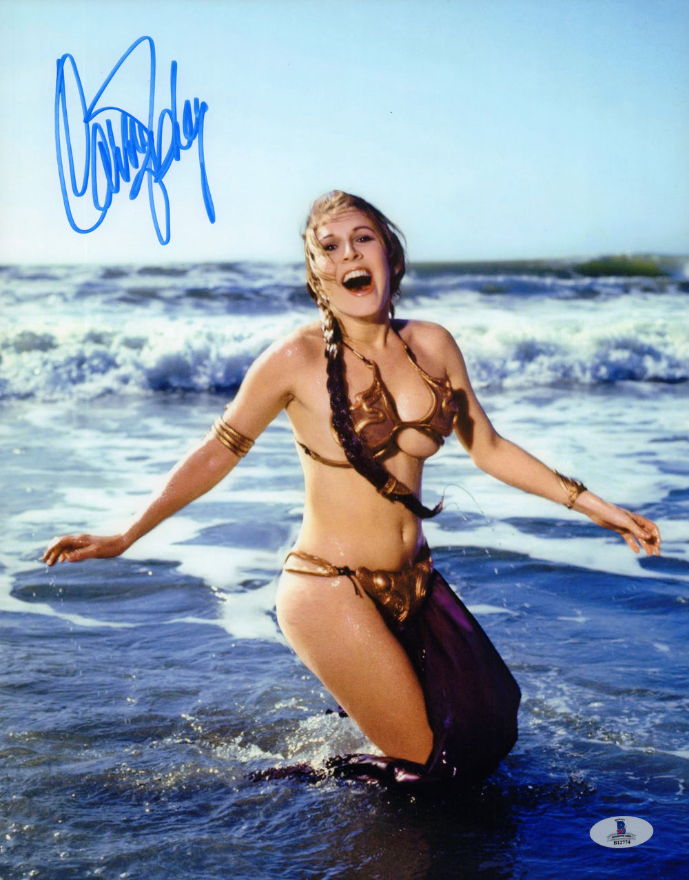 Carrie Fisher as Princess Leia in Star Wars: Return of the Jedi Signed Rolling Stone Beach Shot 11x14 Photo