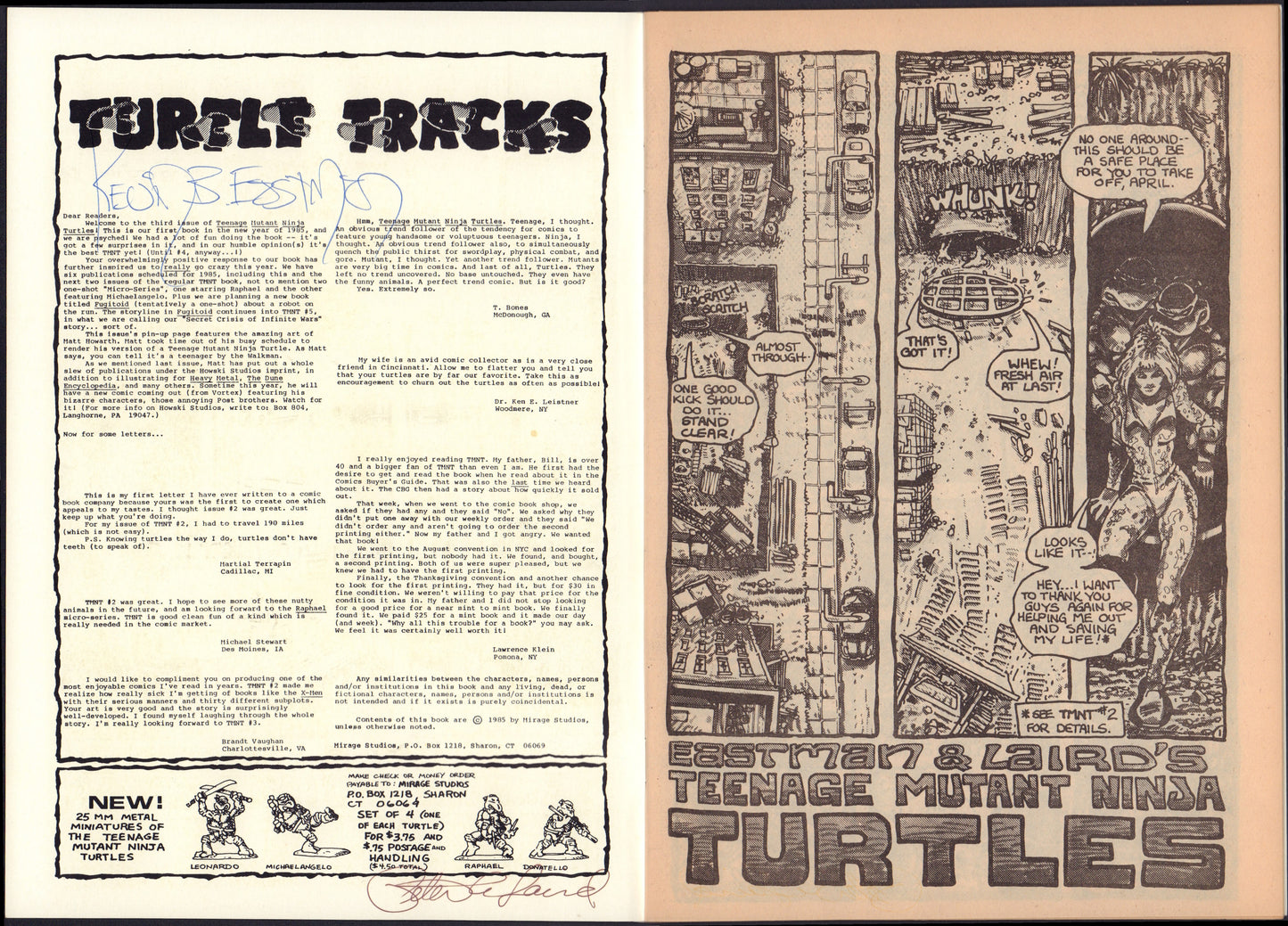 
                  
                    Teenage Mutant Ninja Turtles #3 Comic Book Signed by Creators Kevin Eastman & Peter Laird - 1985
                  
                