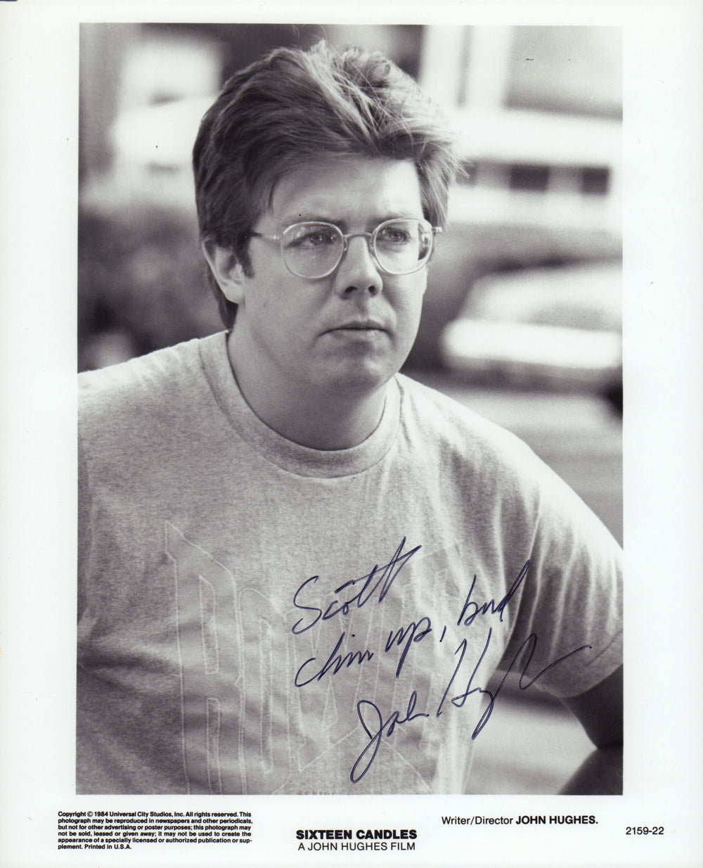 John Hughes Writer / Producer / Director of Home Alone, National Lampoon's Vacation, Breakfast Club, Ferris Bueller's Day Off, & Planes, Trains and Automobiles Signed Sixteen Candles Press Photo - 1 of  Only 7 Known to Exist