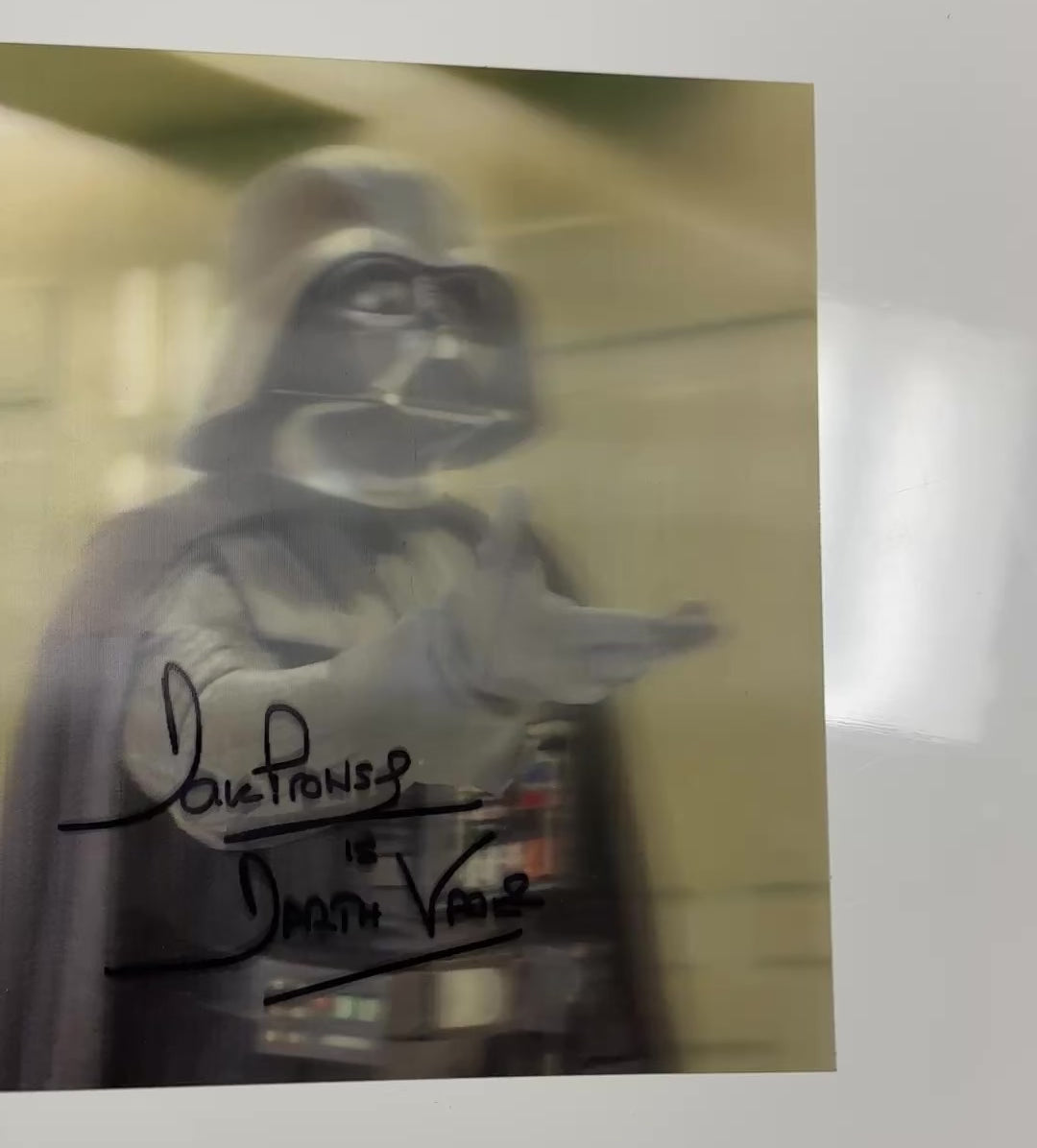 
                  
                    Load and play video in Gallery viewer, Dave Prowse as Darth Vader in Star Wars: The Empire Strikes Back Signed 8x10 Lenticular 3D Photo with Character Name
                  
                