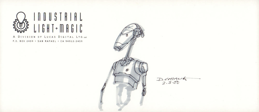 Doug Chiang Lucasfilm Art Design Director Star Wars Episode I: The Phantom Menace Trade Federation Droid Sketch & Signed ILM Industrial Light & Magic Envelope