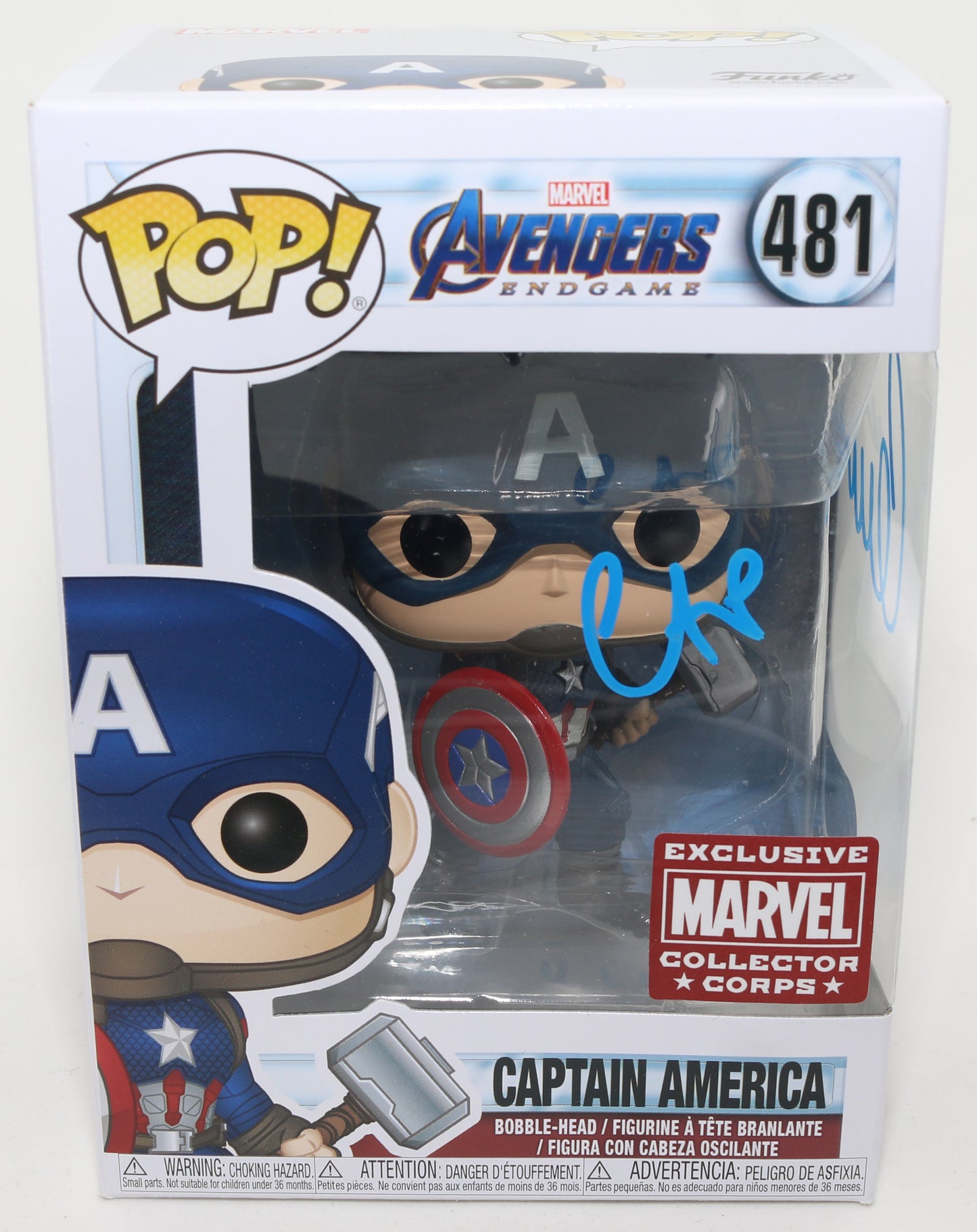 
                  
                    Chris Evans as Captain America in Avengers: Endgame (SWAU) Signed POP! Funko with Character Name
                  
                