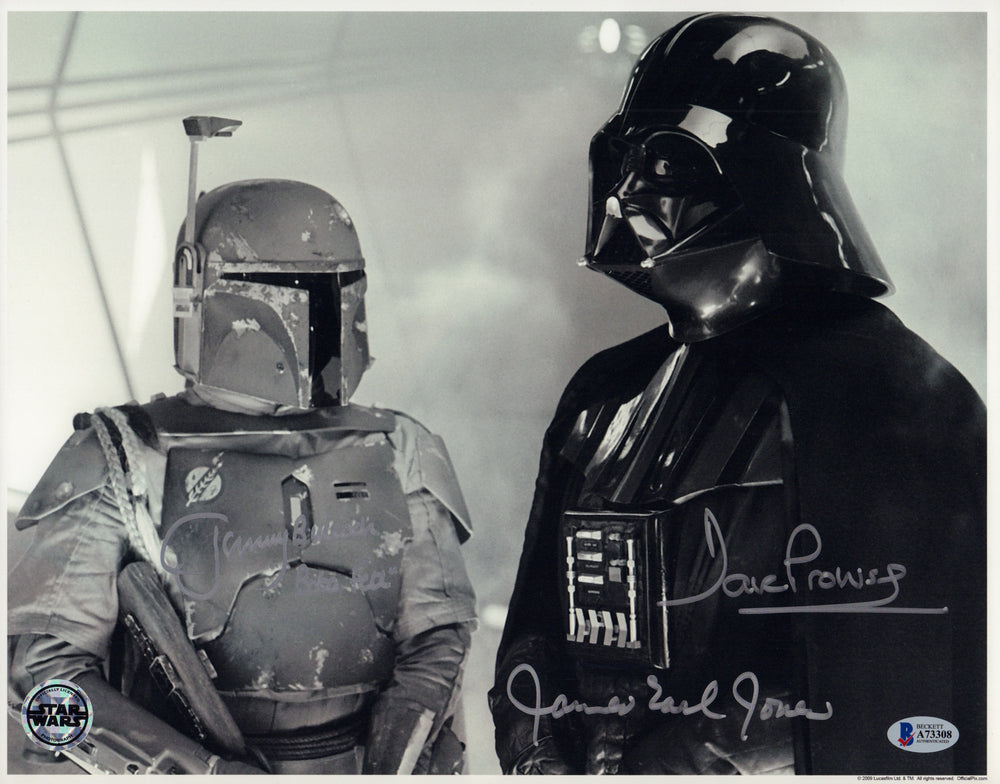 James Earl Jones, Dave Prowse Darth Vader, & Jeremy Bulloch Boba Fett in Star Wars: The Empire Strikes Back (Official Pix) Signed 11x14 Photo