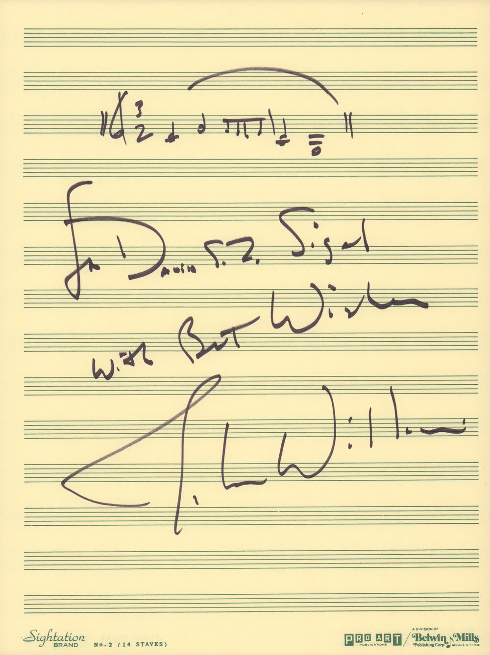 John Williams Composer Signed Sheet Music with AMQS Handwritten Musical Notes of  E.T. the Extra-Terrestrial