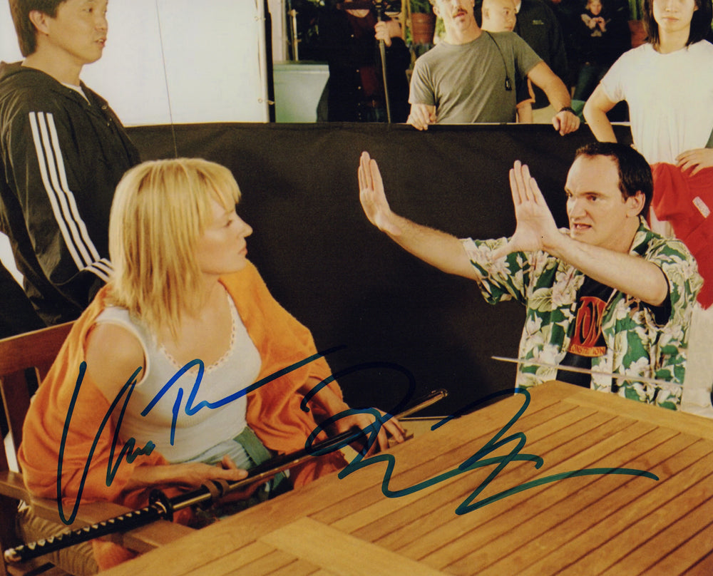 Uma Thurman & Director Quentin Tarantino Kill Bill Behind the Scenes Signed 8x10 Photo