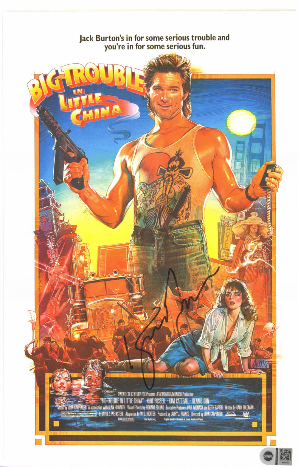 Kurt Russell as Jack Burton in John Carpenter's Big Trouble in Little China (SWAU) Signed 11x17 Mini Poster
