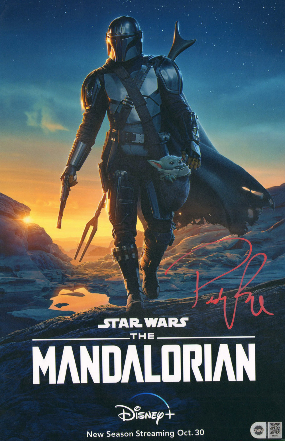 Pedro Pascal as the Mandalorian in Star Wars: The Mandalorian (SWAU) Signed 11x17 Mini Poster