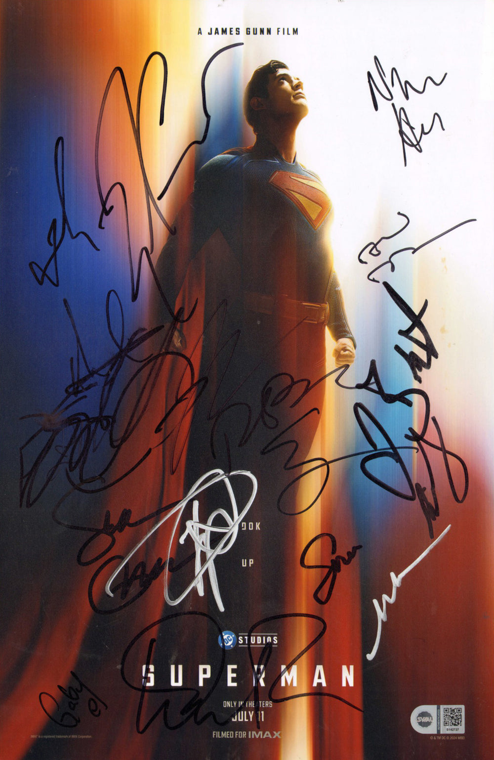 Superman 11x17 Mini Poster (SWAU) Cast Signed by David Corenswet, Rachel Brosnahan, Nicholas Hoult, Alan Tuyduk, Skyler Gisondo, Isabela Merced, Anthony Carrigan, Edi Gathegi, Stephen Blackehart, Wendell Pierce, Angela Sarafin, Frank Grillo, & More