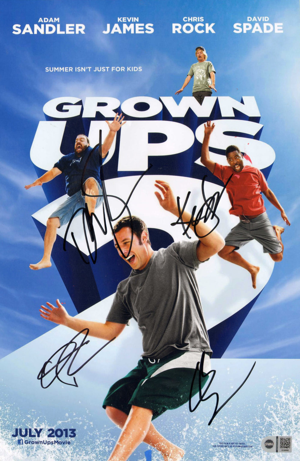 Grown Ups 2 (SWAU) 11x17 Mini Poster Cast Signed by Adam Sandler, Kevin James, Chris Rock, & David Spade