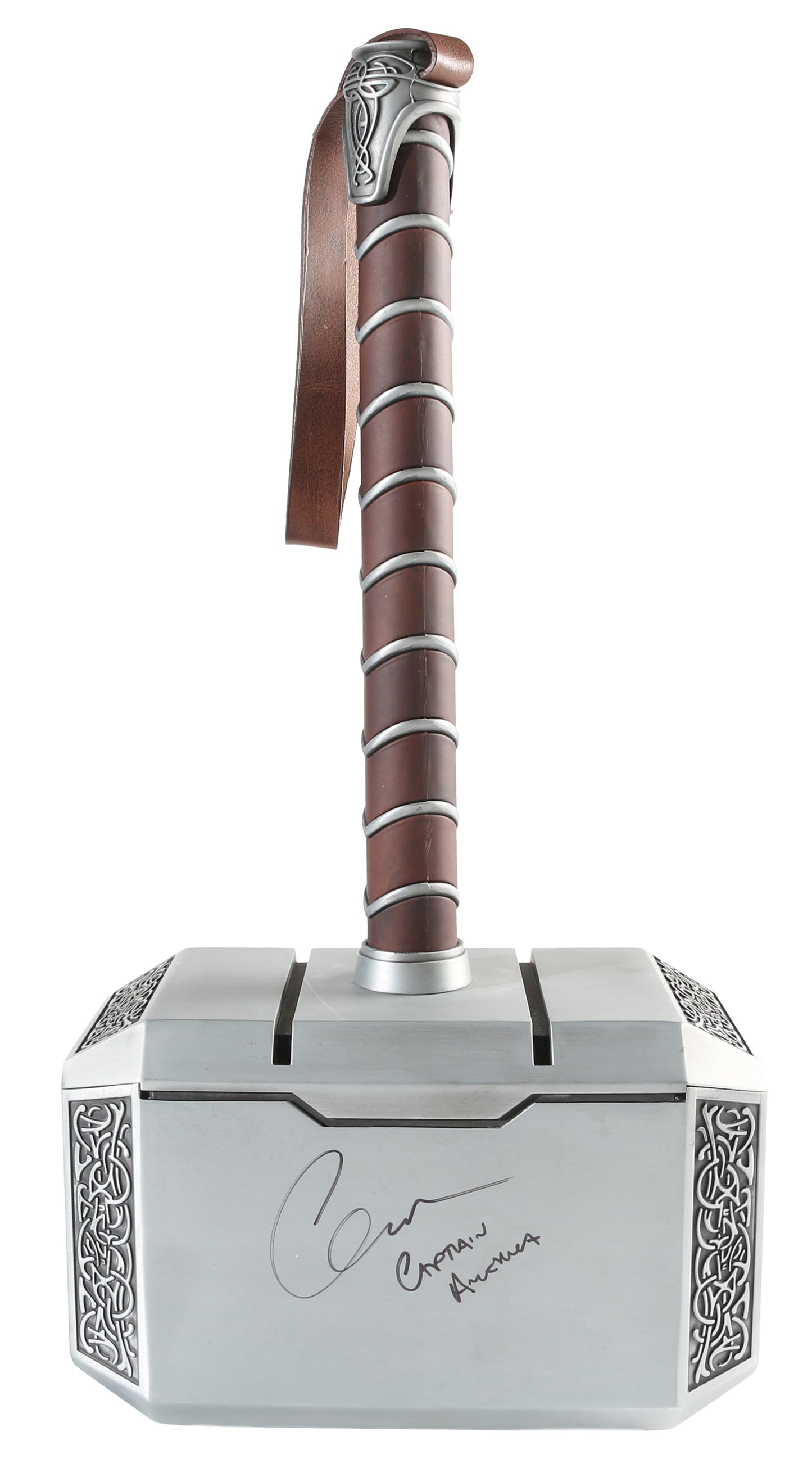 
                  
                    Thor Mjolnir Heavy Metal & Leather Prop Replica Hammer (JSA) Signed by Chris Evans with Character Name
                  
                